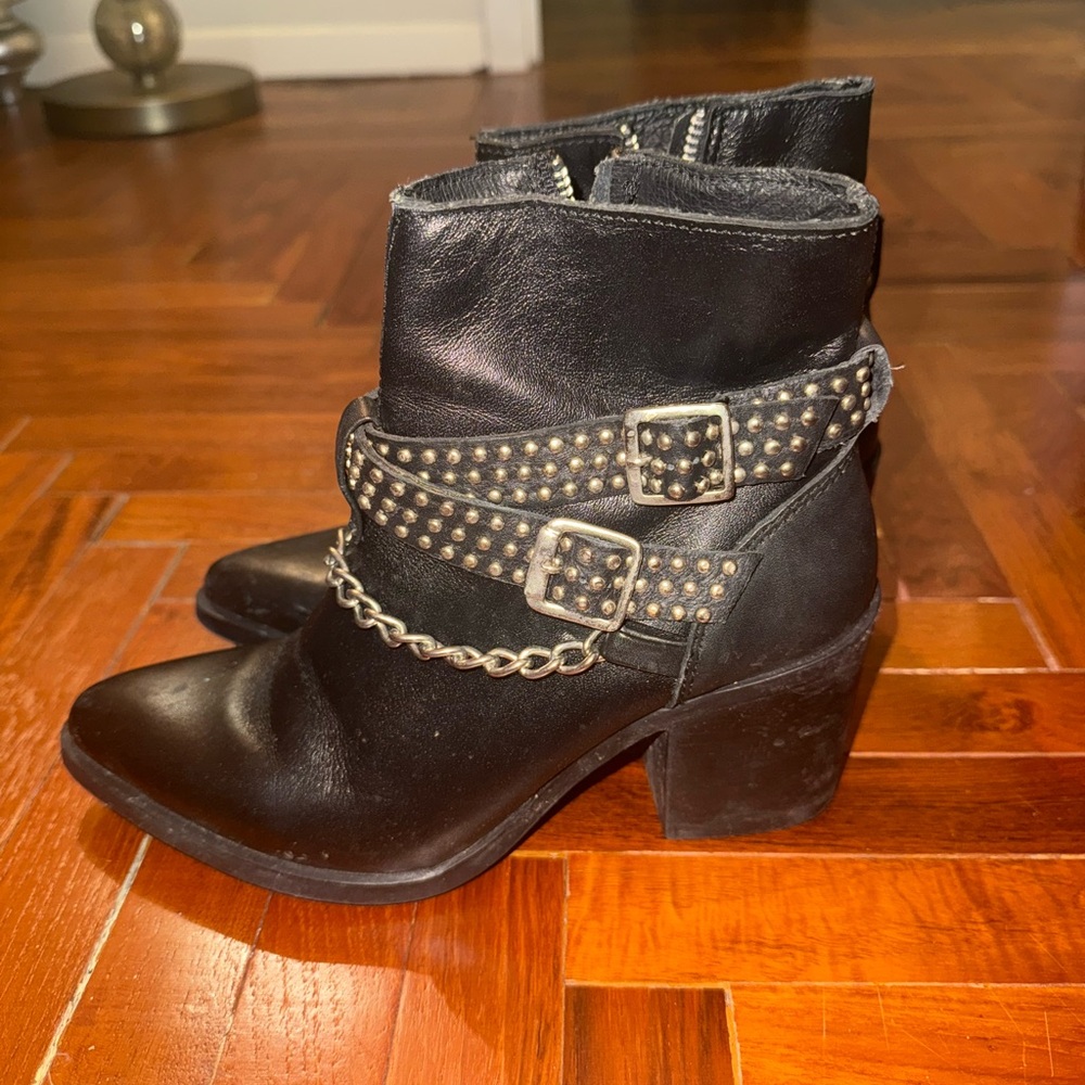 Steve Madden Black Ankle Boots with Studded Straps